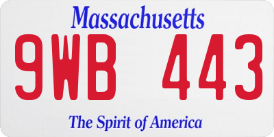 MA license plate 9WB443