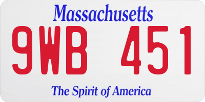 MA license plate 9WB451