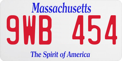 MA license plate 9WB454