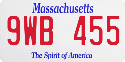 MA license plate 9WB455