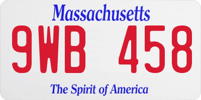 MA license plate 9WB458