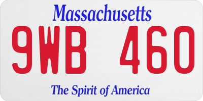 MA license plate 9WB460
