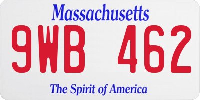 MA license plate 9WB462