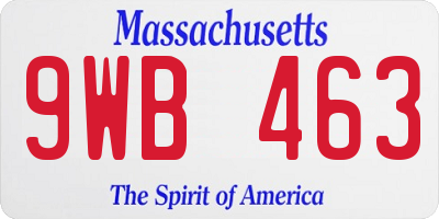 MA license plate 9WB463