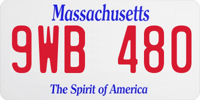 MA license plate 9WB480