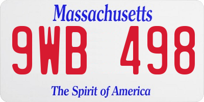 MA license plate 9WB498