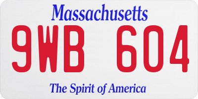 MA license plate 9WB604
