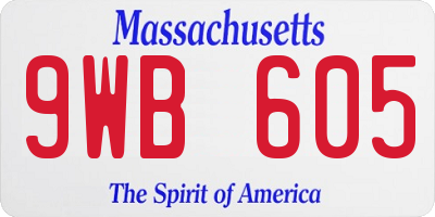 MA license plate 9WB605
