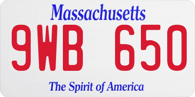 MA license plate 9WB650