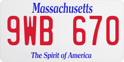 MA license plate 9WB670