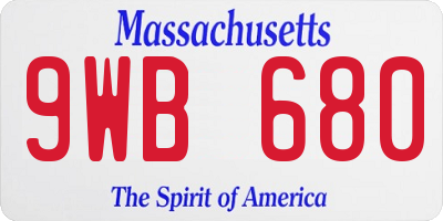 MA license plate 9WB680