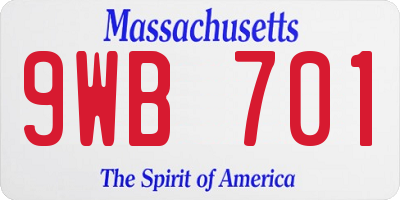 MA license plate 9WB701