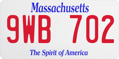 MA license plate 9WB702