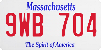 MA license plate 9WB704