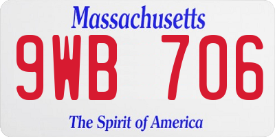 MA license plate 9WB706