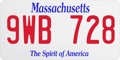 MA license plate 9WB728