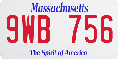 MA license plate 9WB756