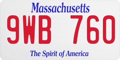 MA license plate 9WB760