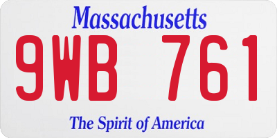 MA license plate 9WB761