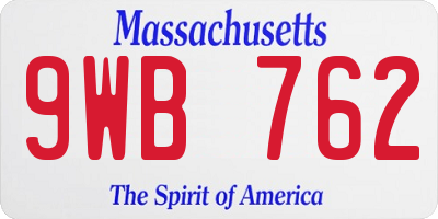 MA license plate 9WB762