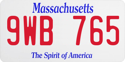 MA license plate 9WB765