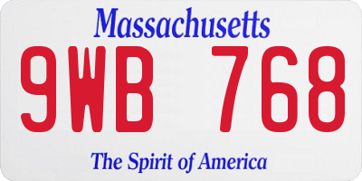MA license plate 9WB768
