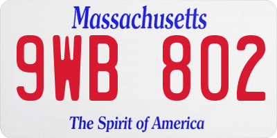 MA license plate 9WB802