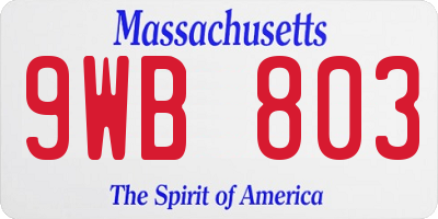 MA license plate 9WB803