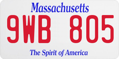 MA license plate 9WB805