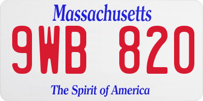 MA license plate 9WB820