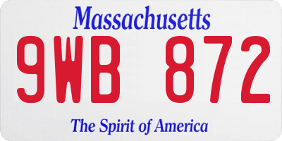 MA license plate 9WB872