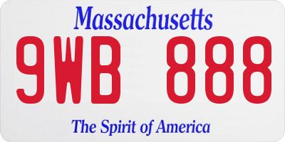 MA license plate 9WB888