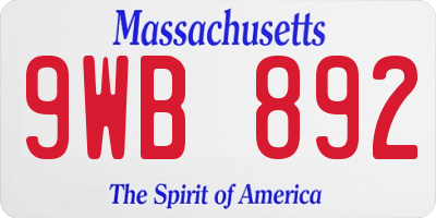MA license plate 9WB892