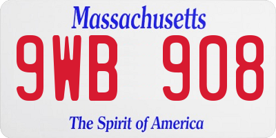 MA license plate 9WB908