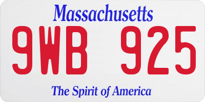 MA license plate 9WB925