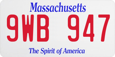 MA license plate 9WB947