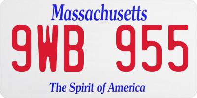 MA license plate 9WB955
