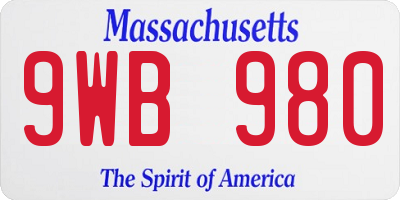 MA license plate 9WB980