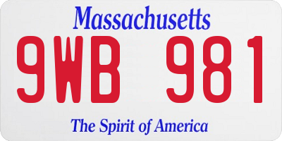 MA license plate 9WB981