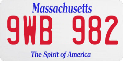 MA license plate 9WB982