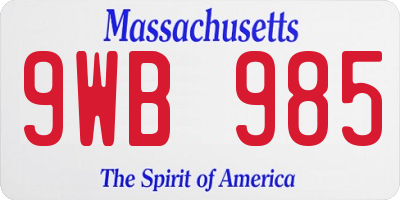 MA license plate 9WB985