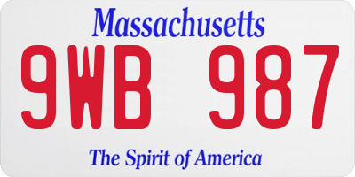 MA license plate 9WB987
