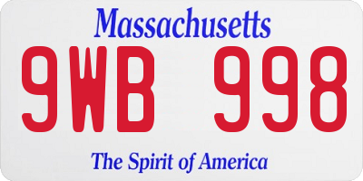 MA license plate 9WB998