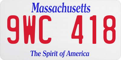 MA license plate 9WC418