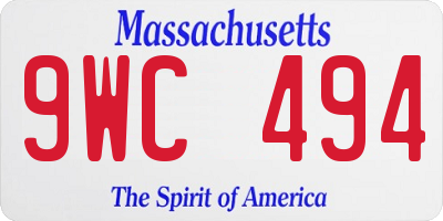 MA license plate 9WC494