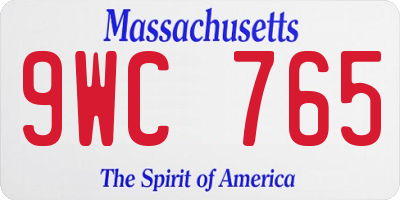 MA license plate 9WC765