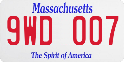 MA license plate 9WD007