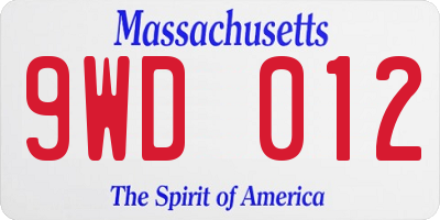 MA license plate 9WD012