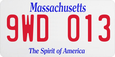MA license plate 9WD013