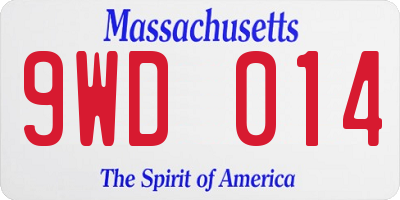 MA license plate 9WD014